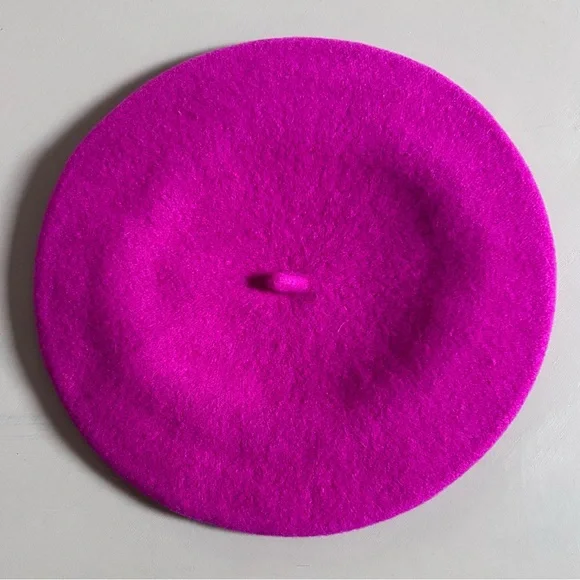 Chic Color Pop Fuchsia French Beret 100% Czech Wool Headwear Basque Hat - Picture 3 of 6
